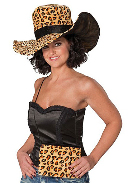 Doplnky na karneval - Dámsky klobúk Leopard s kabelkou