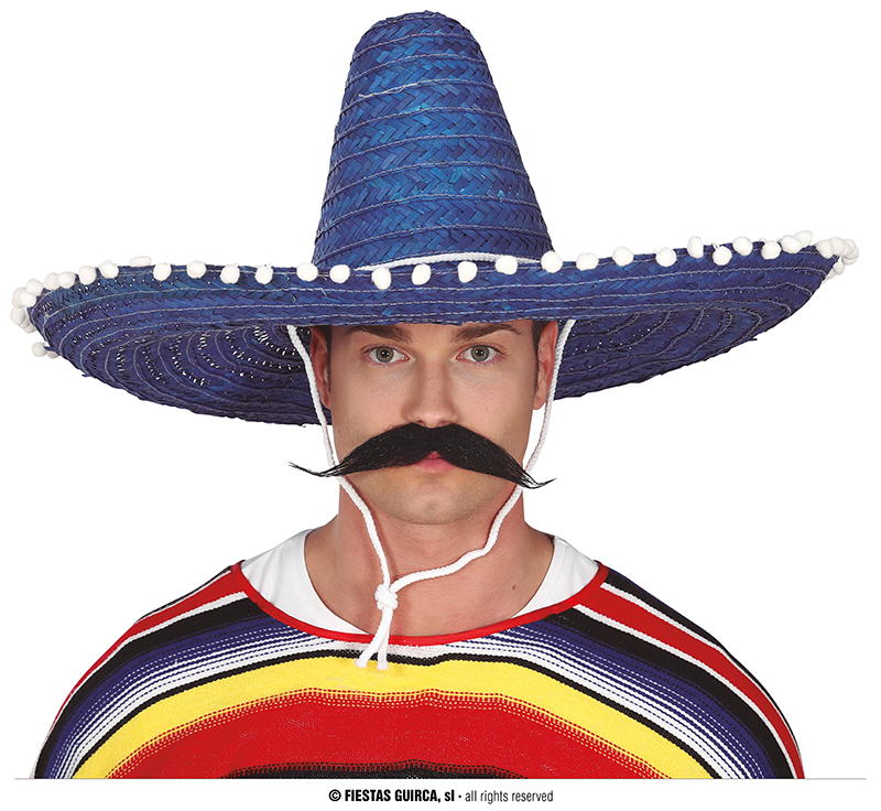 Klobúky a čiapky - Fiestas Guirca Mexický klobúk 60 cm s pomponmy modrý