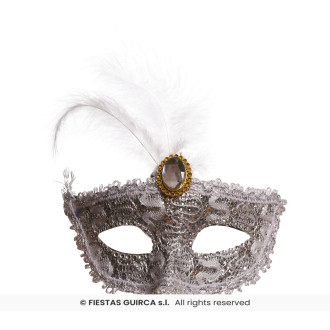 Biela maska s brošňou a perím