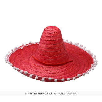 Mexický klobúk 50 cm s pomponmi červený