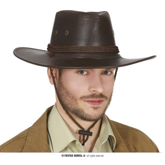 Hnedý kovbojský klobúk koženého vzhľadu