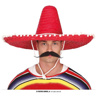 Mexický klobúk 60 cm s pompónmi červený