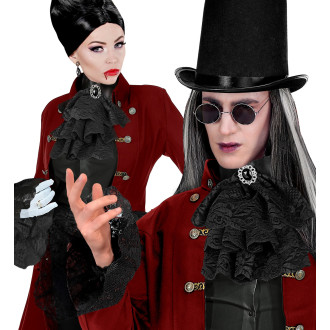 Widmann Čipkové fixky čierne s drahokamom a manžetami